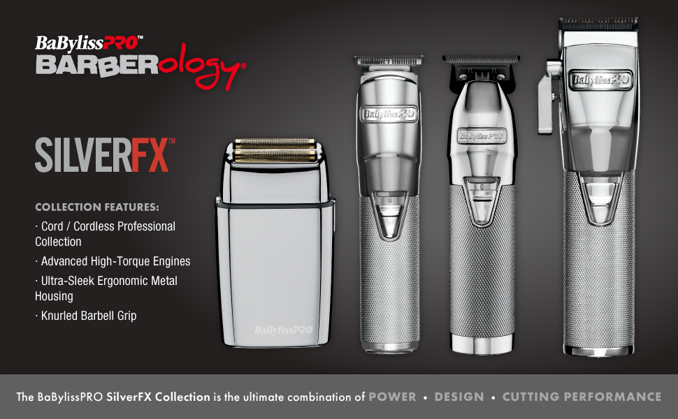 BaBylissPRO SilverFX+ All-Metal Lithium Clipper, Professional Hair